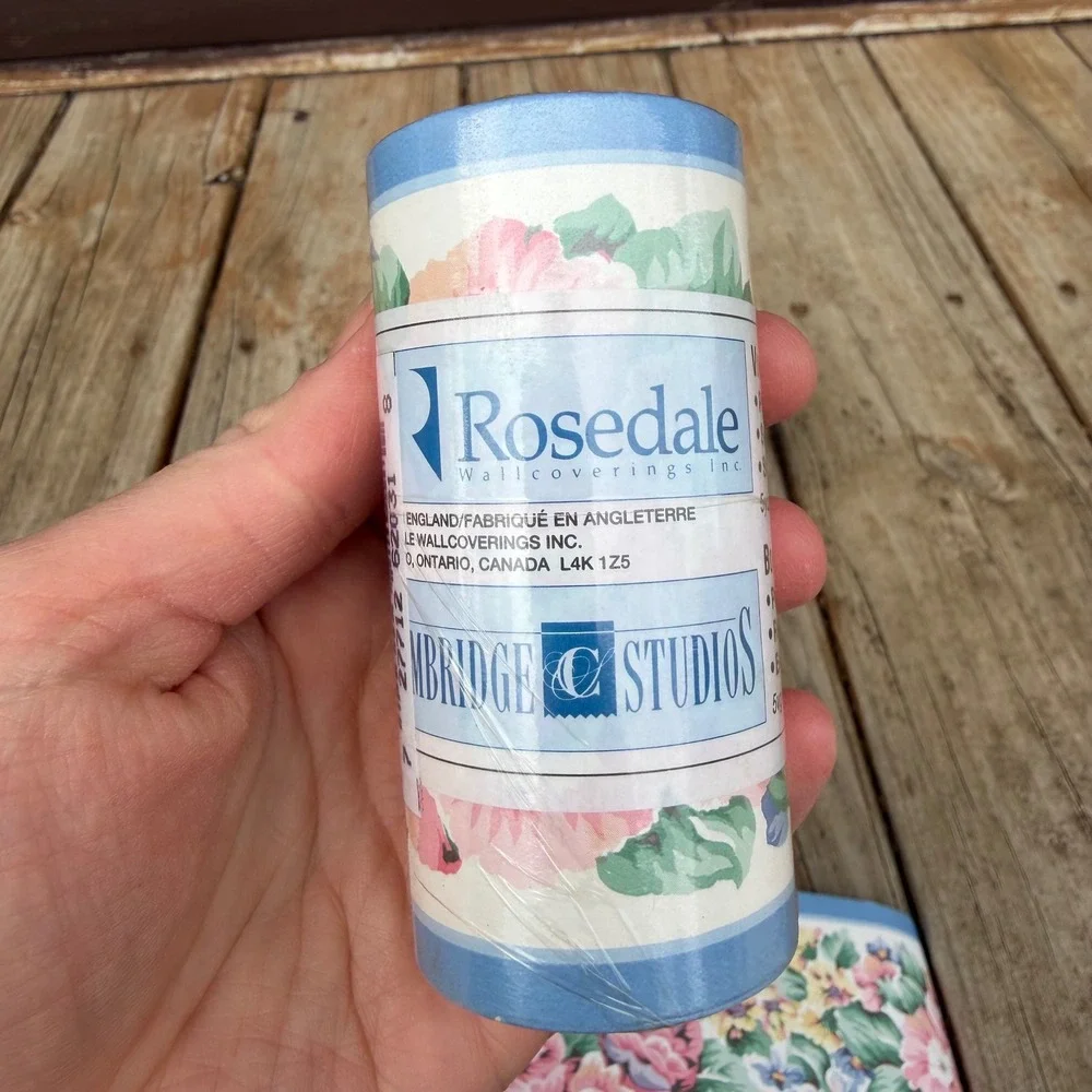 Vtg Rosedale Floral Wallpaper Border 5 Rolls Blue Pink Peony Vintage Style
